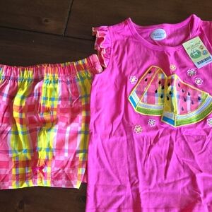 Pink Watermelon Top and Plaid Shorts Set